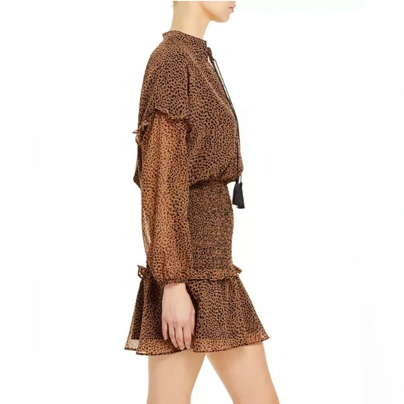 Aqua Printed Ruffle Mini Dress Brown Leopard Print Bloomingdale’s Size S - Picture 4 of 16